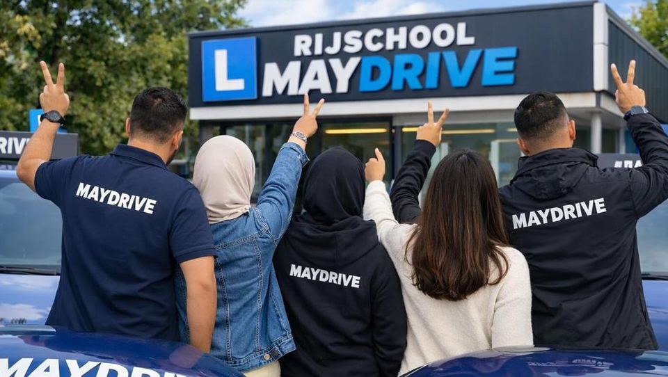 Instructeurs en leerlingen van Rijschool Maydrive voor de vestiging in Amsterdam